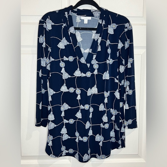 Charter Club Women’s Top - Navy w/tassel design - Size Large - Picture 1 of 6